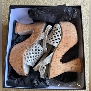 Paloma Barcelo White and Tan Platform